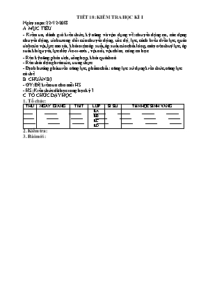 Giáo án Vật lý Lớp 8 - Tiết 18 Kiểm tra học kỳ I - Năm học 2018-2019 - Phòng giáo dục và đào tạo thị xã Phú Thọ